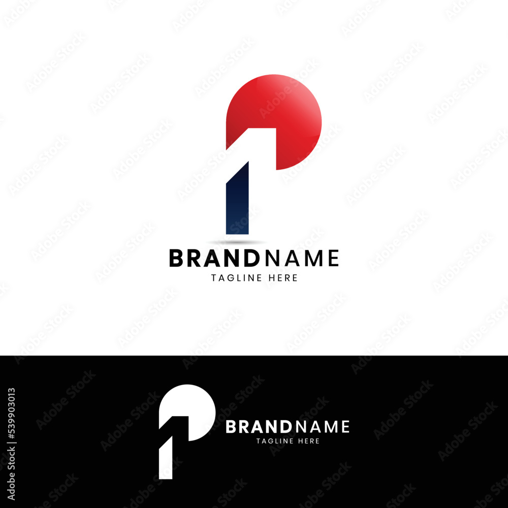 Initial Logo, Combining Letter And Number, P And 1, Red Black Initial Logo, Combining Letter And Number, P And 1, Red Black