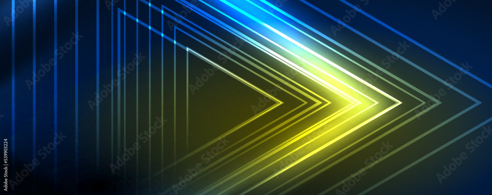 Neon glowing lines and angles, magic energy space light concept. Vector ...