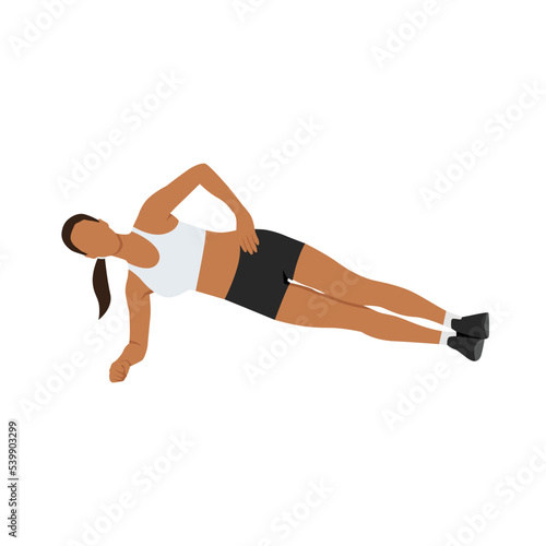 Woman doing Forearm Side plank exercise. Flat vector illustration isolated on white background