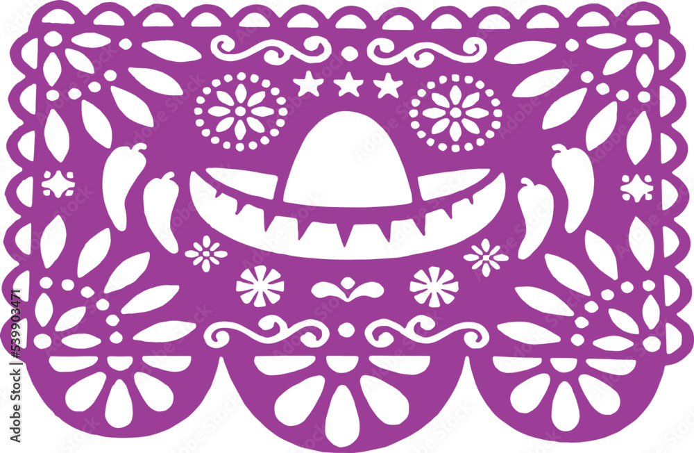 Day of the Dead paper, Purple Papel Picado with a traditional Mexican ...