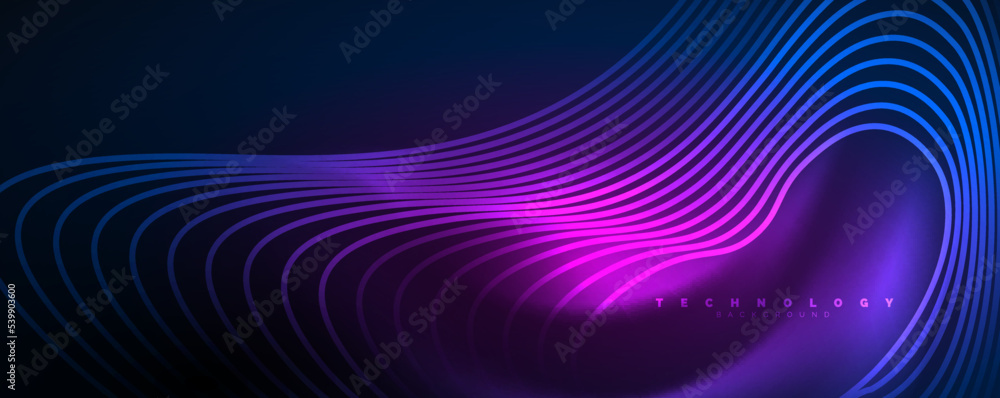 Techno neon wave lines, dynamic electric motion, speed concept. Templates for wallpaper, banner, background, landing page, wall art, invitation, prints Techno neon wave lines, dynamic electric motion, speed concept. Templates for wallpaper, banner, background, landing page, wall art, invitation, prints