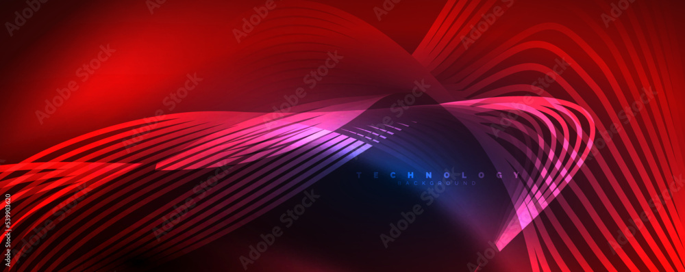 Techno neon wave lines, dynamic electric motion, speed concept. Templates for wallpaper, banner, background, landing page, wall art, invitation, prints Techno neon wave lines, dynamic electric motion, speed concept. Templates for wallpaper, banner, background, landing page, wall art, invitation, prints