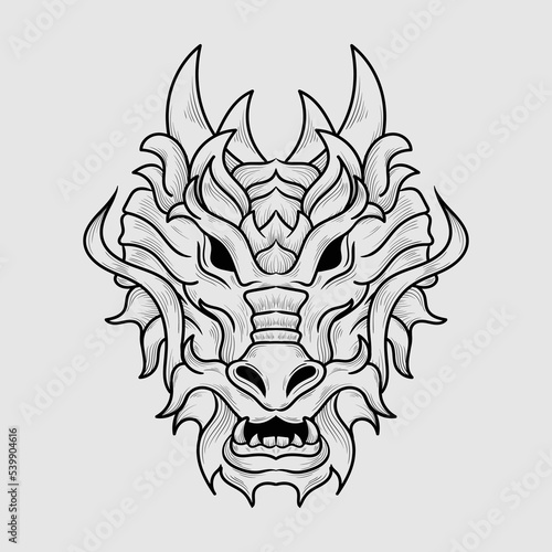 tattoo and t shirt design black and white hand drawn dragon head engraving ornament