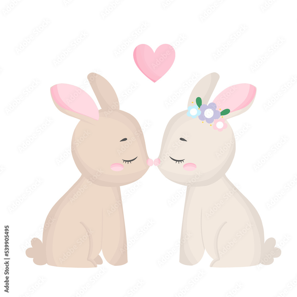 Two rabbits couple in love in valentine day Two rabbits couple in love in valentine day