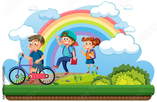 Cartoon happy children walking