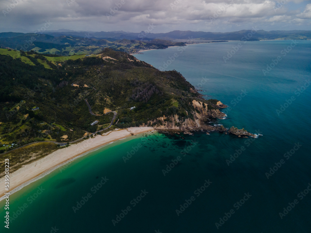 Opito Bay, Coromandel Peninsula in New Zealand seen from above