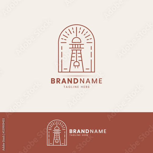 Lighthouse Logo Design Template With Water Ocean Element.