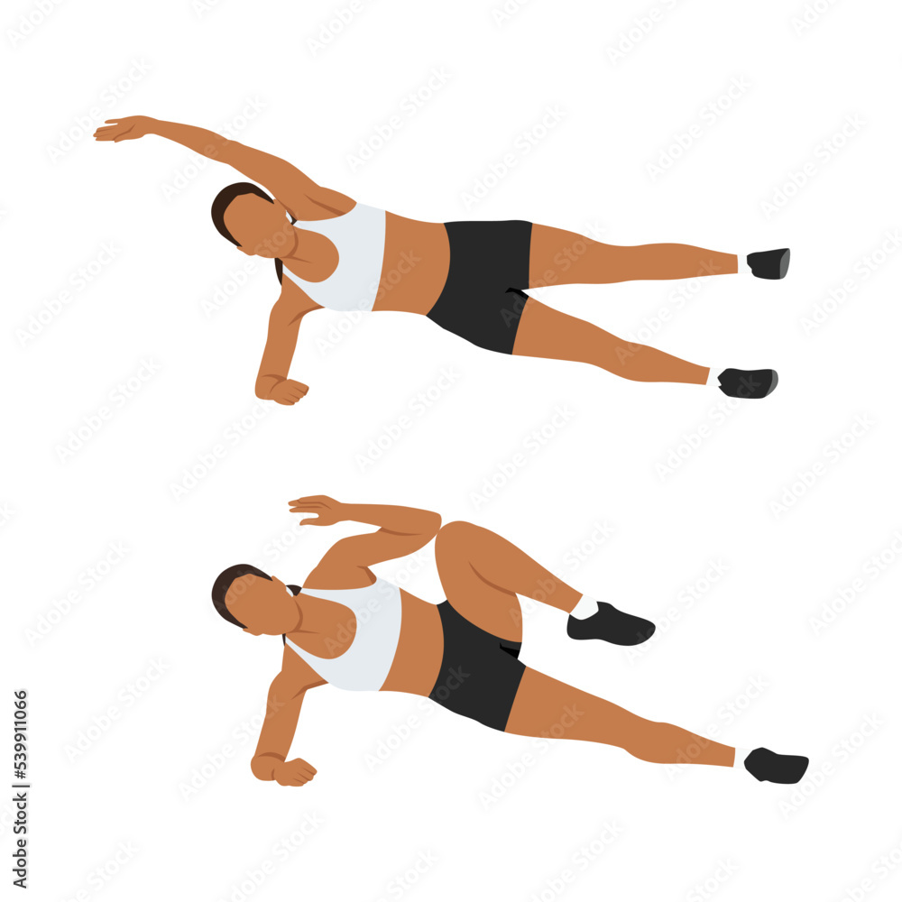 Woman Doing Side Plank Crunches Exercise Flat Vector Illustration Isolated On White Background 4777