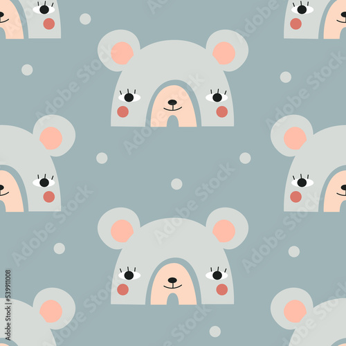 Seamless rainbow pattern with cute mouse. Vector illustration