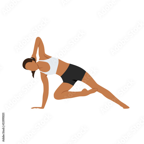 Woman doing Side plank with bottom knee bent exercise. Flat vector illustration isolated on white background