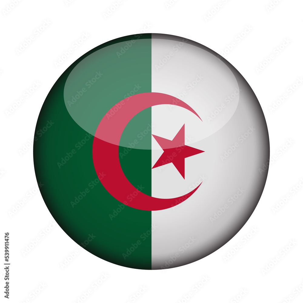 algeria Flag in glossy round button of icon. National concept sign. Independence Day. isolated on transparent background.