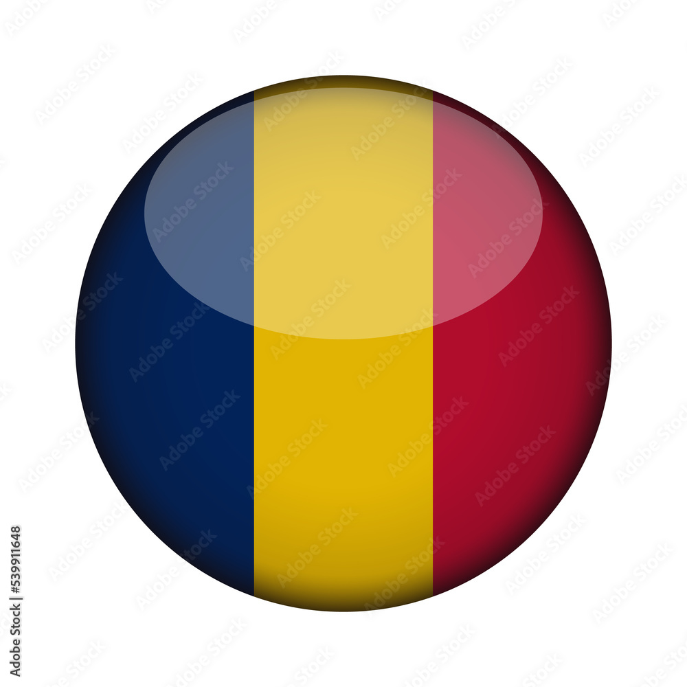 chad Flag in glossy round button of icon. National concept sign. Independence Day. isolated on transparent background.