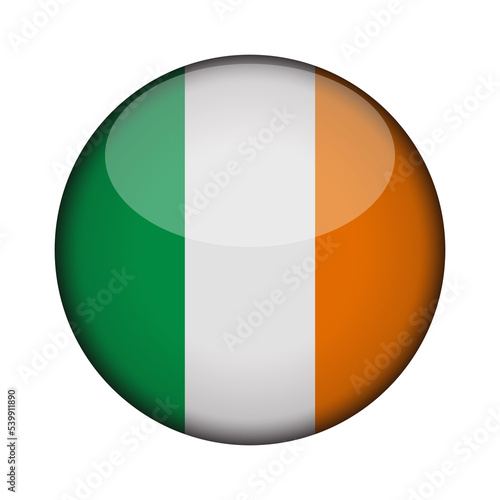 ireland Flag in glossy round button of icon. National concept sign. Independence Day. isolated on transparent background.