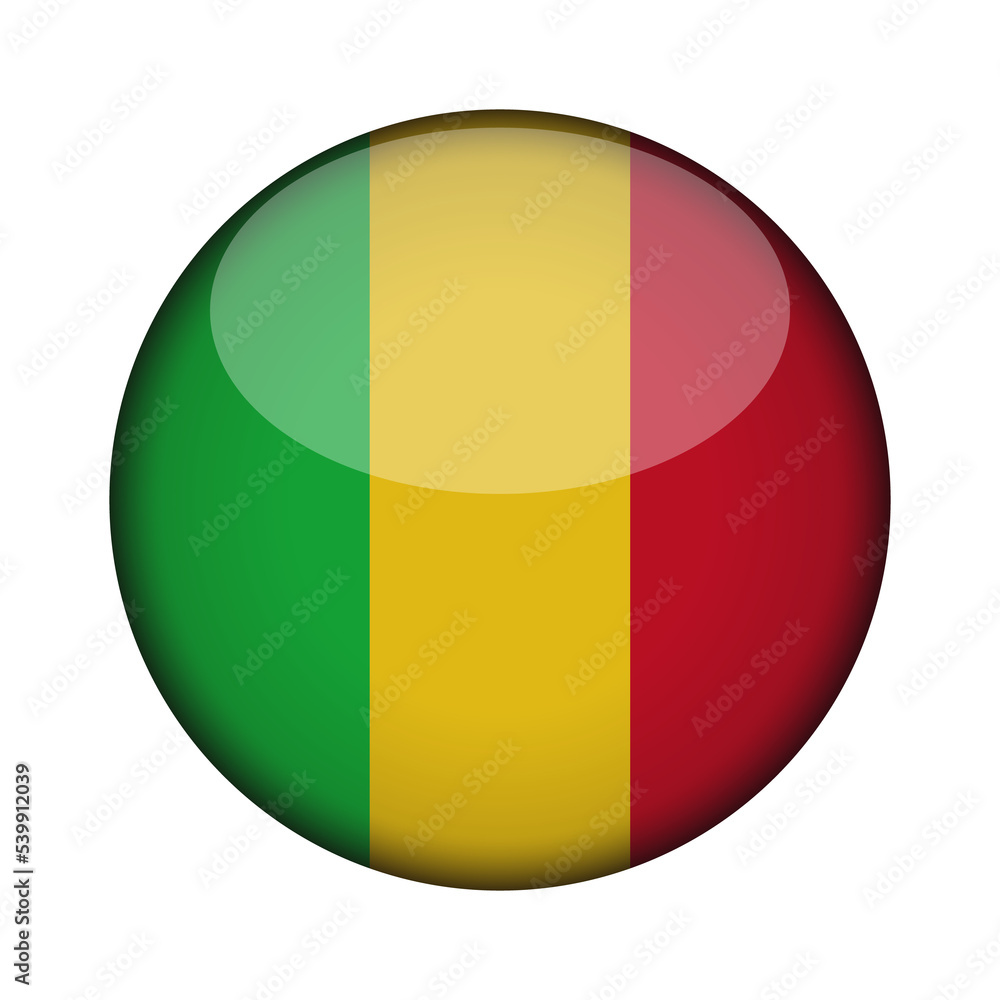 mali Flag in glossy round button of icon. National concept sign. Independence Day. isolated on transparent background.