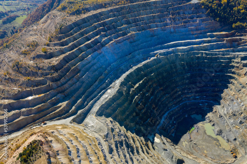 Aerial view of Europe second largest open pit copper mine, Rosia Poieni, Romania photo