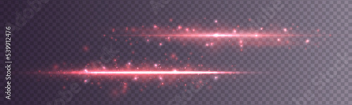 Red glowing neon line. Horizontal lens flares pack. Blurred light trails. Laser beams, speed rays. Luminous abstract sparkling lined background. Glowing lines with sparkles. Effect bokeh. Vector	