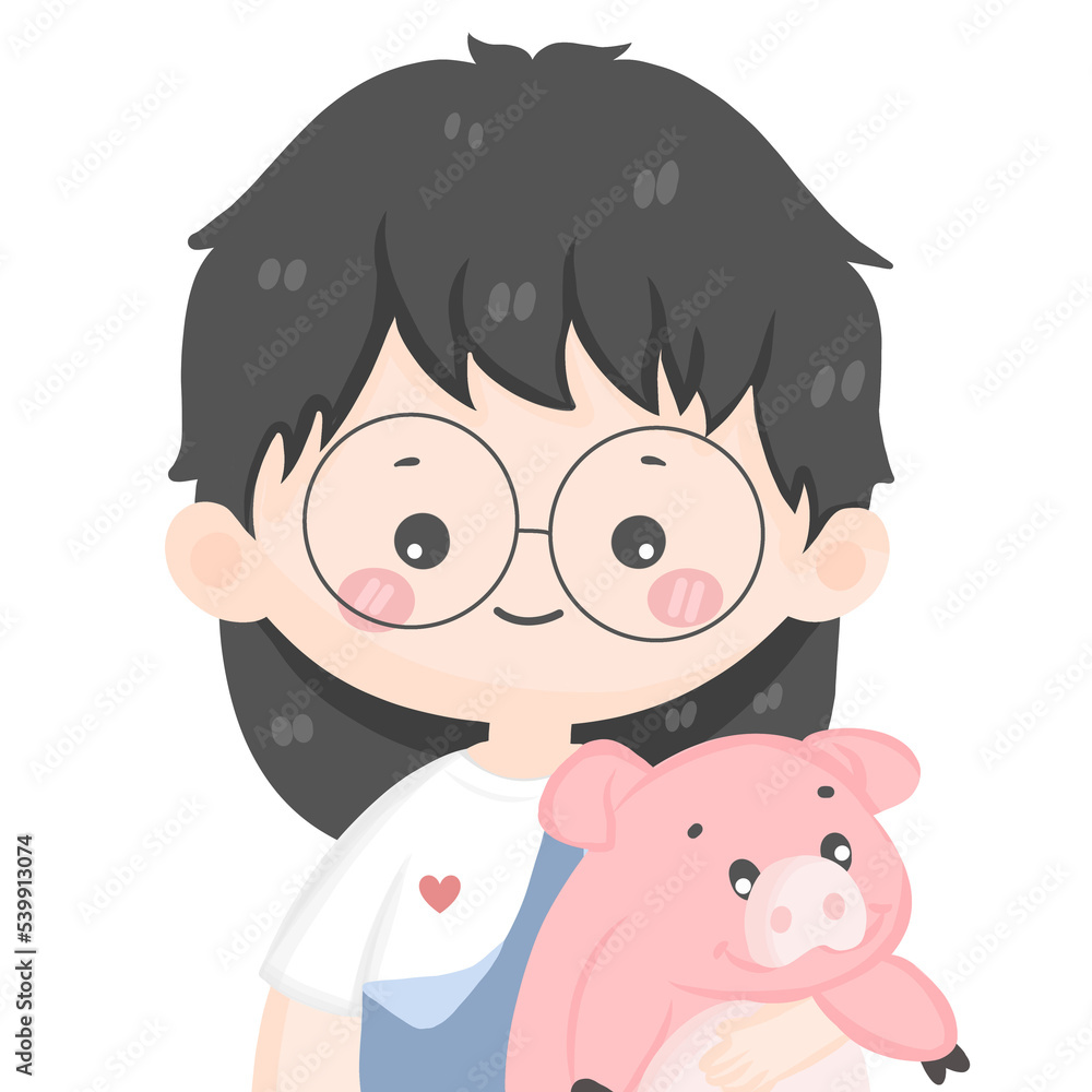 cute young girl kid holding piggy doll cute young girl kid holding piggy doll