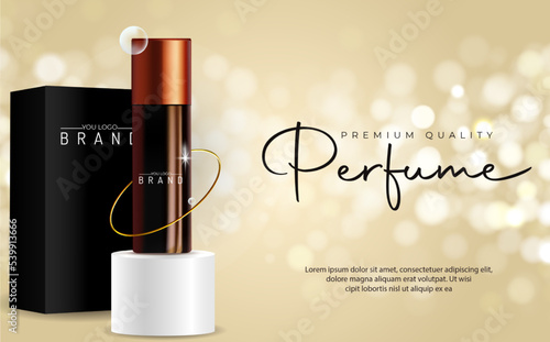 Vector cosmetic promo poster of perfume with box

