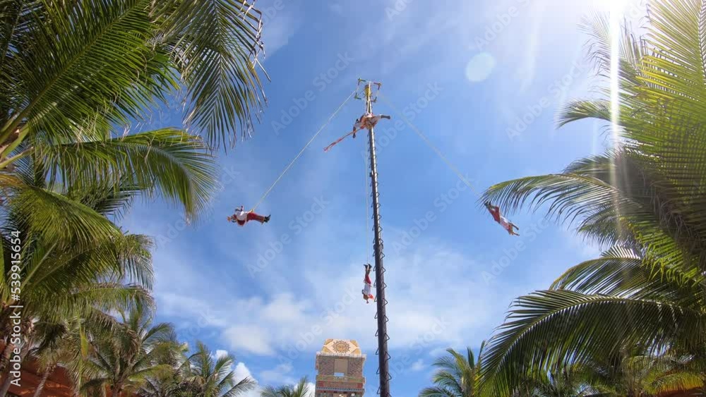 Voladores Ritual Performance Mayan people performing ritual of