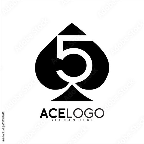 Ace vector logo design with number five.