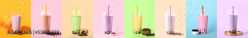 Collage of tasty bubble tea...