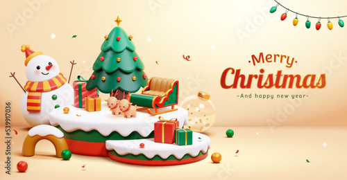 Canvastavla 3d Christmas and new year banner