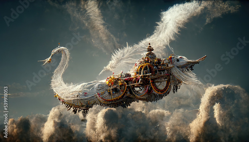 Fotografie, Obraz AI generated of the Pushpak Viman - the ancient divine airplane owned by the dem