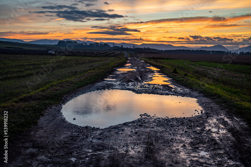 Cracked old asphalt in need of repair. The road is full of holes and potholes. photo