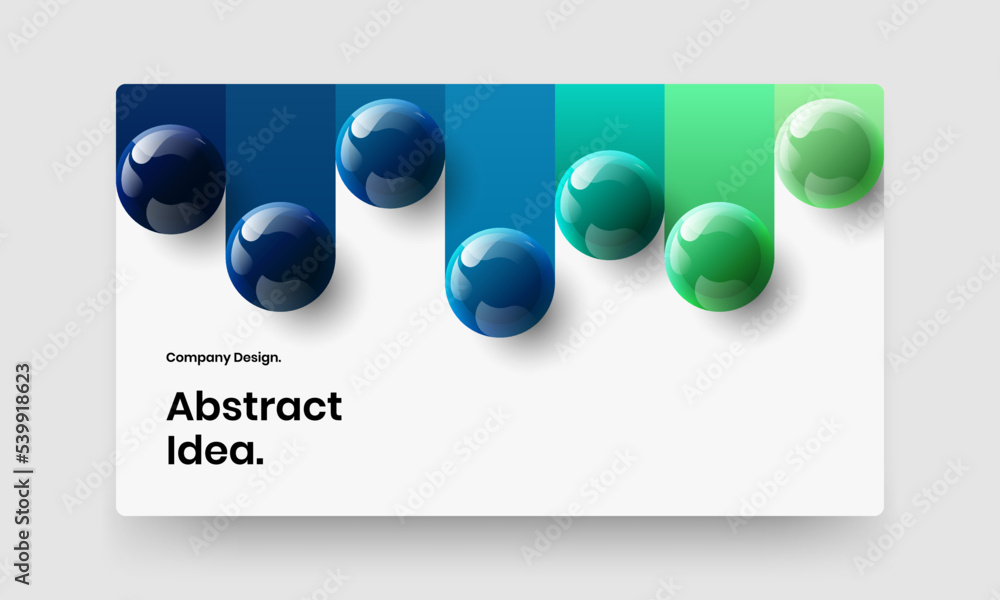 Vivid 3D spheres horizontal cover concept. Isolated brochure vector design template.