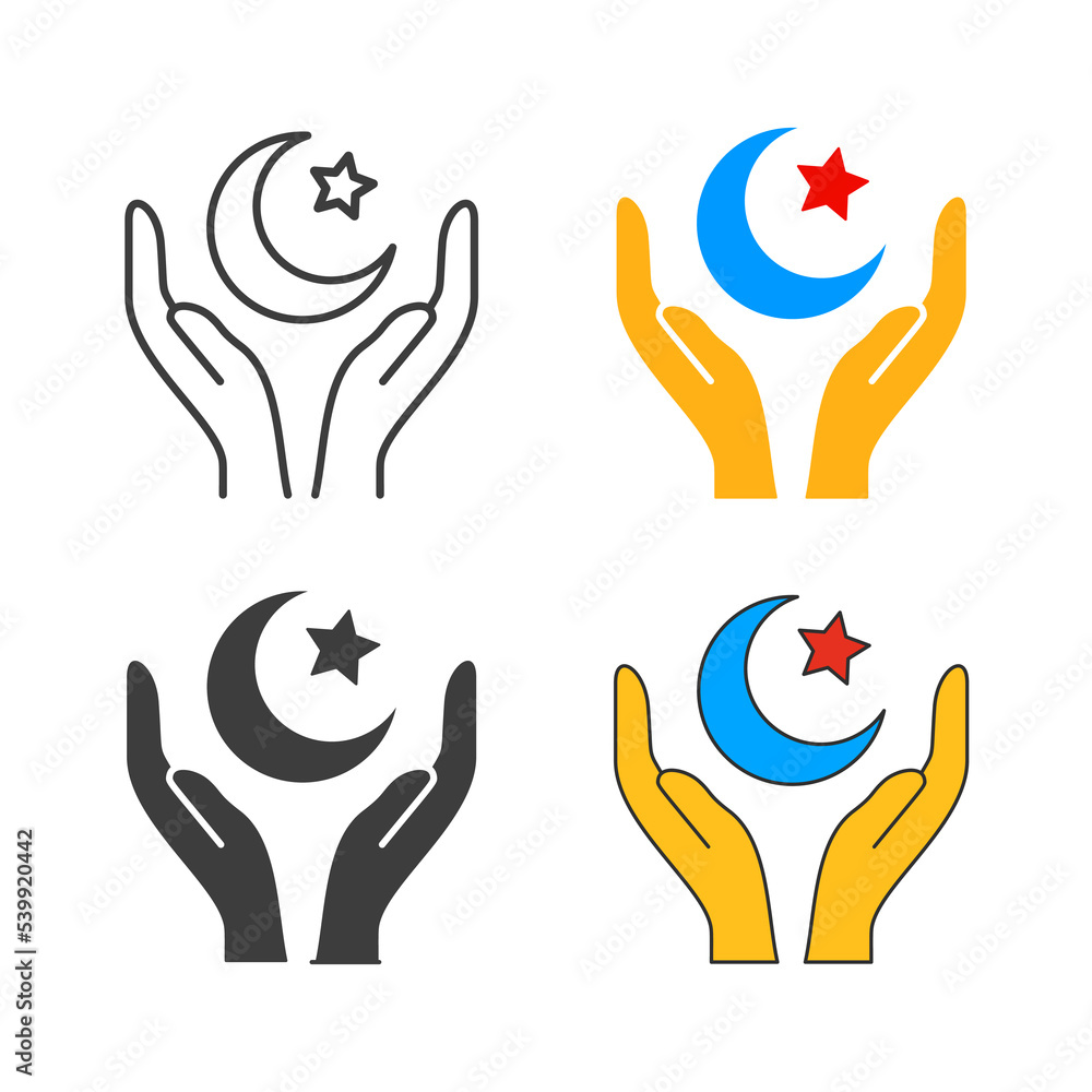 Icon of hands holding crescent moon. Vector illustration. Icon of hands holding crescent moon. Vector illustration.