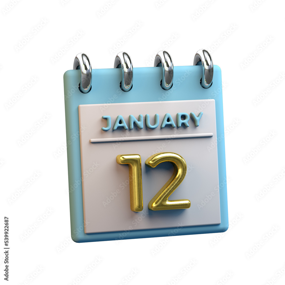 12 January monthly calendar 3D rendering 12 January monthly calendar 3D rendering
