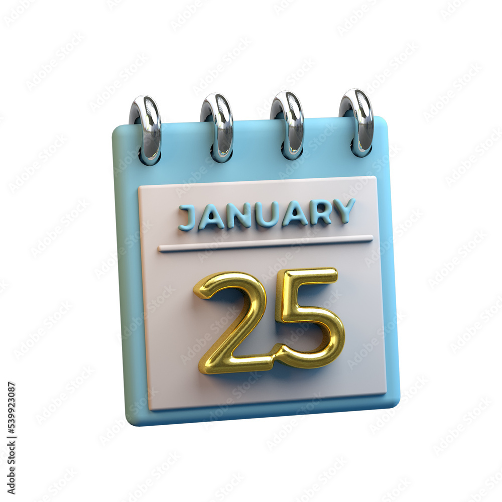 25 January monthly calendar 3D rendering 25 January monthly calendar 3D rendering
