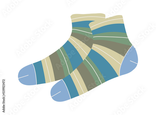 Cotton and woolen socks. Stylish clothing items. Vector knitwear trendy sock collection