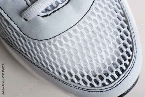 Close-up sports shoes, ventilation mesh sneakers top view