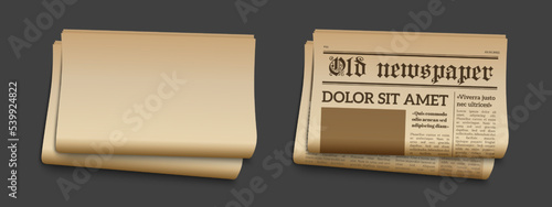 Old newspaper mockup. Retro newsprint page. Vector realistic old news template