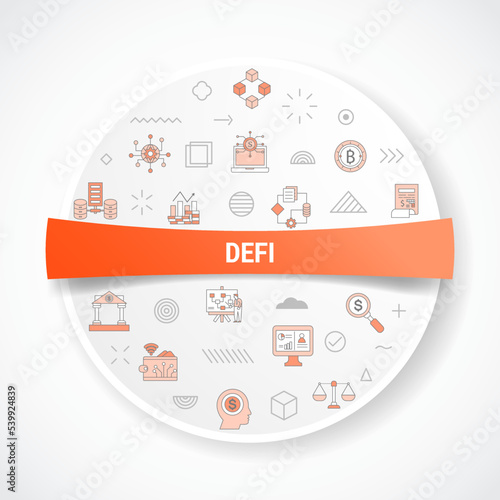 defi decentralized finance concept with icon concept with round or circle shape for badge