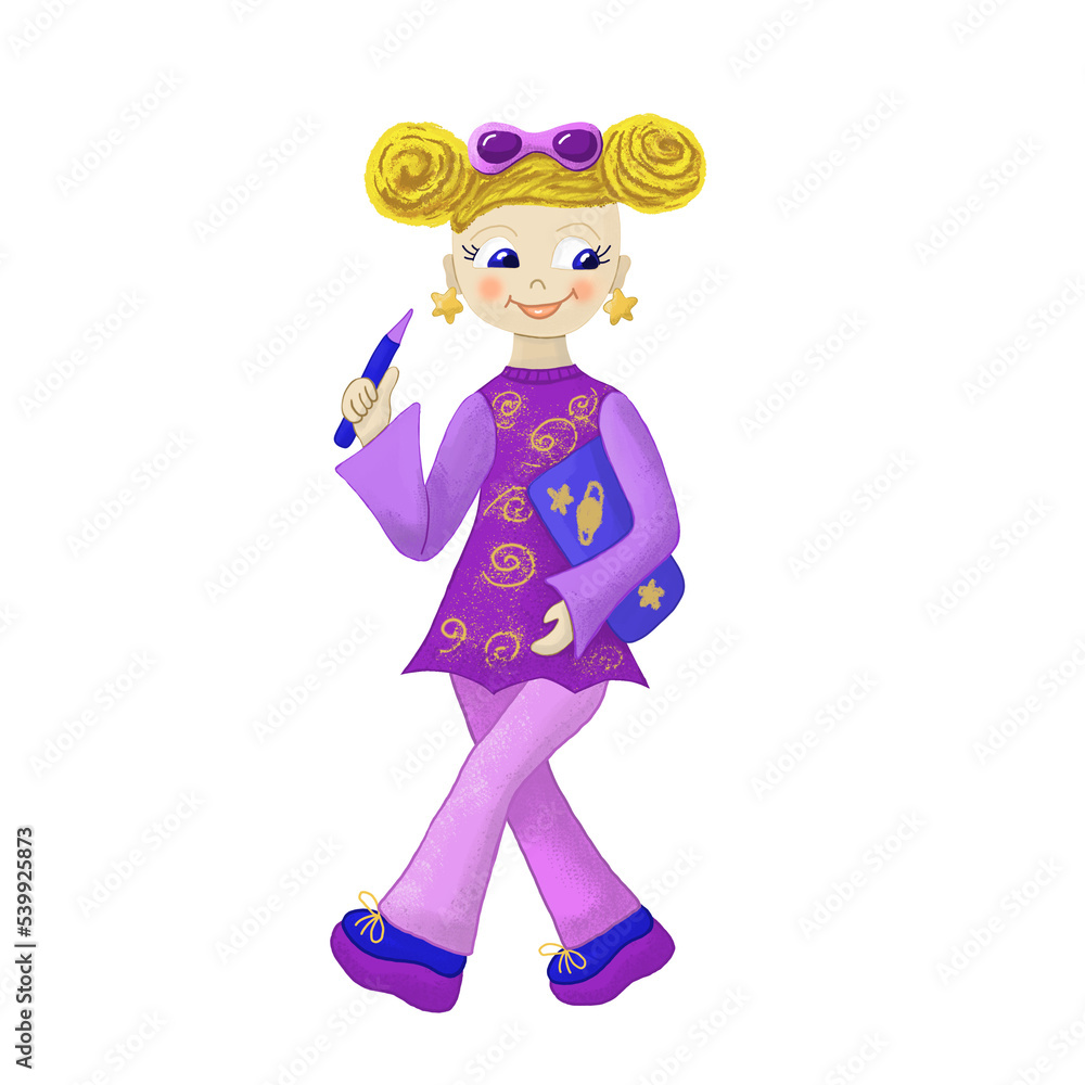 Girl student with a tablet and a stylus in her hands. Isolated object on a white background. Girl student with a tablet and a stylus in her hands. Isolated object on a white background.