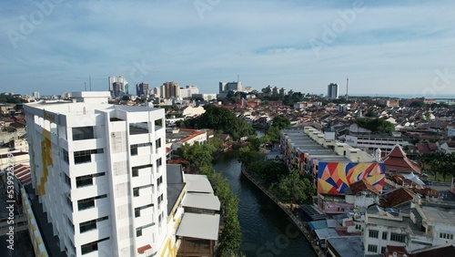 Malacca, Malaysia - October 16, 2022: Aerial View of the Malacca River Cruise