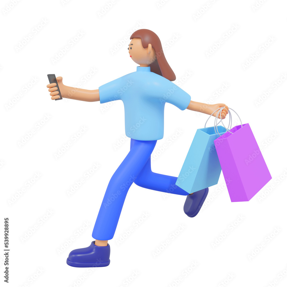 3D Girl holding shopping bags while walking 3D Girl holding shopping bags while walking