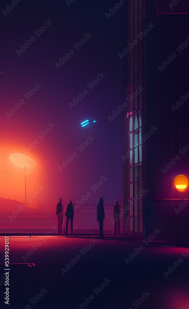 Fototapeta premium Drawing of city streets at night. Nightlife. Walks at night.