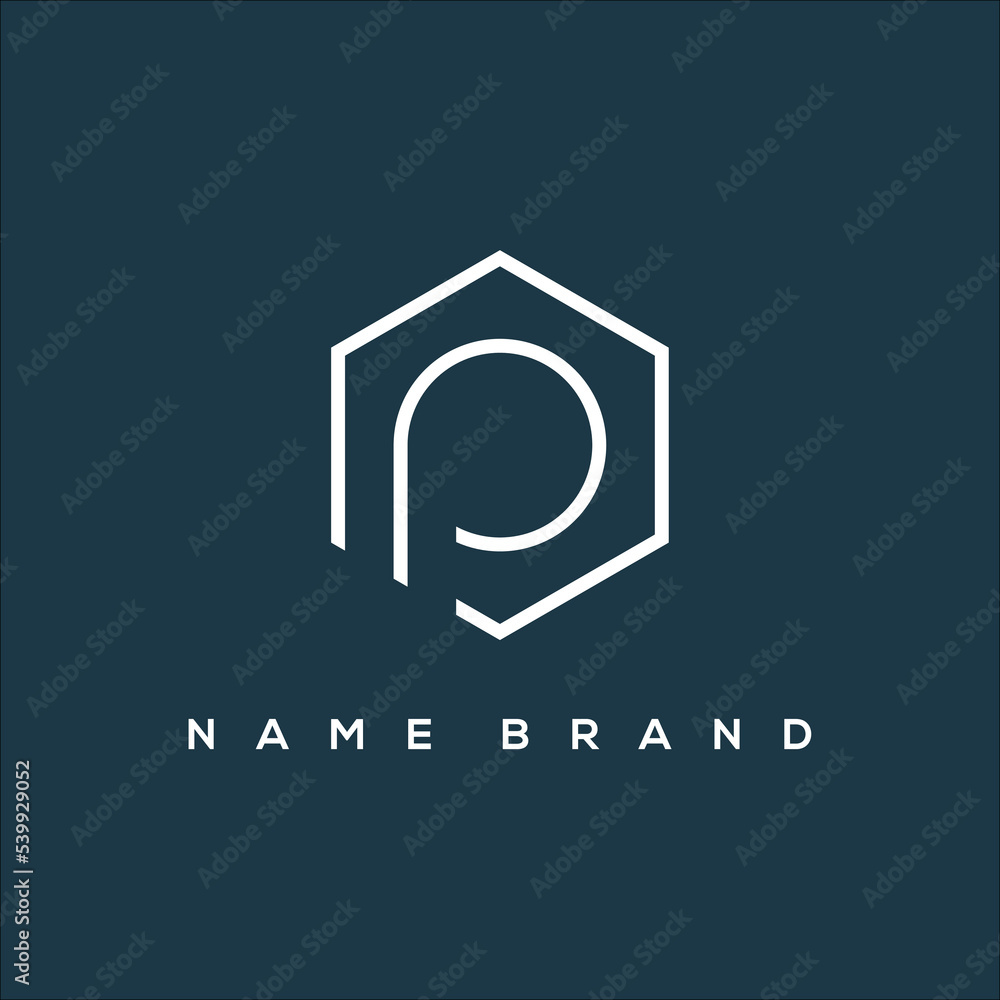 A line art icon logo of a alphabet letter P with a hexagon A line art icon logo of a alphabet letter P with a hexagon