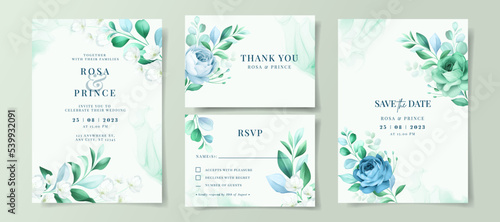 Beautiful floral on wedding invitation card set template, greenery wedding invitation, floral wedding invitation