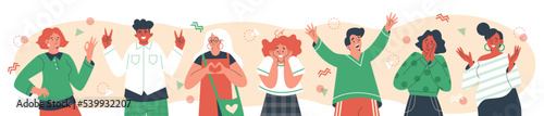 Positive emotion people set flat style, vector illustration