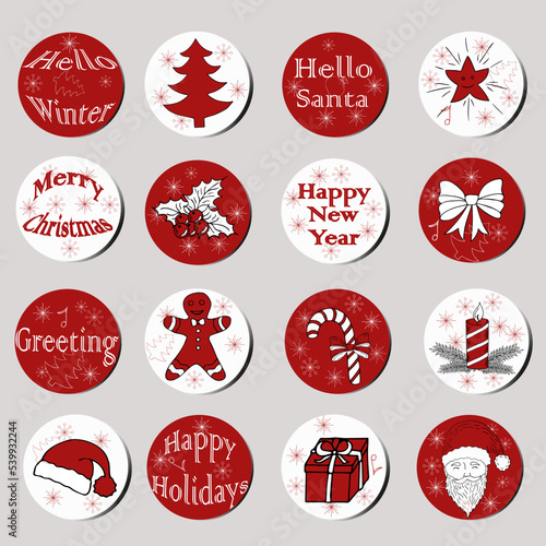 Highlight the cover icon. Select a New Year's, Christmas story. Hand drawn Holiday sticker, decor. Logo template for photographer, fashion blogger. Christmas line style. New Year decor