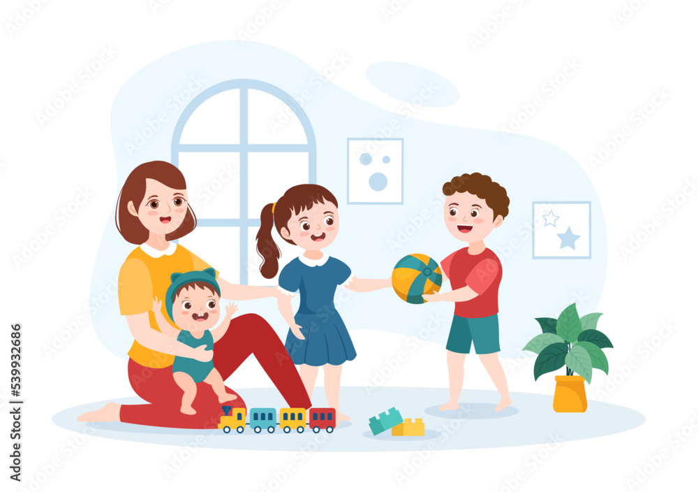 Babysitter or Nanny Services to Care for Provide for Baby Needs and Play with Children on Flat Cartoon Hand Drawn Template Illustration Babysitter or Nanny Services to Care for Provide for Baby Needs and Play with Children on Flat Cartoon Hand Drawn Template Illustration