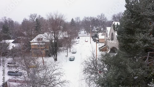 Wallpaper Mural Aerial view of a small town street covered in a blanket of snow. Torontodigital.ca