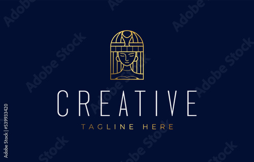Beautiful Cleopatra Hair Line Art Logo Design