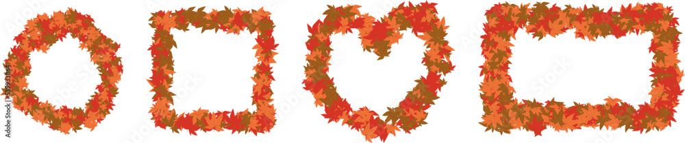 Autumn leaves border with different shape. Cute border circle square rectangle heart shape. Vector illustration. Autumn leaves border with different shape. Cute border circle square rectangle heart shape. Vector illustration.