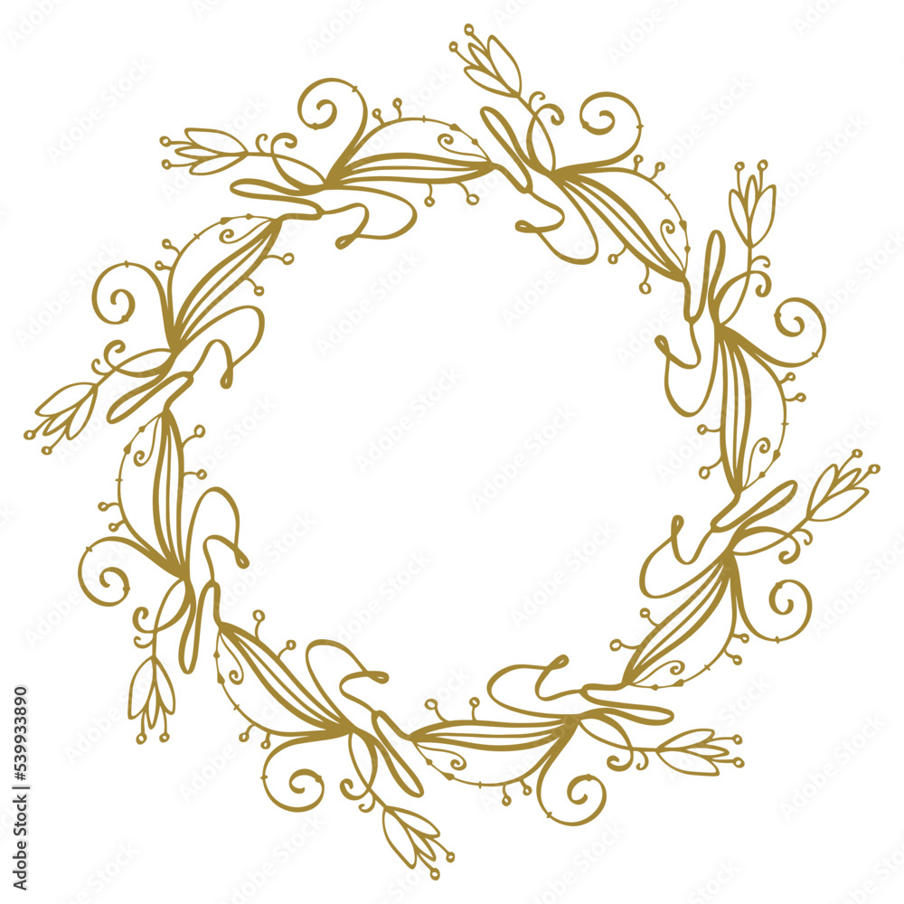 Vector golden floral wreath - elegant romantic
round border with decorative flowers and leaves. Vector golden floral wreath - elegant romantic
round border with decorative flowers and leaves.