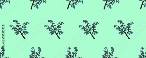 hand drawn cartoon stem of herb as seamless pattern wallpaper on blue pastel background header